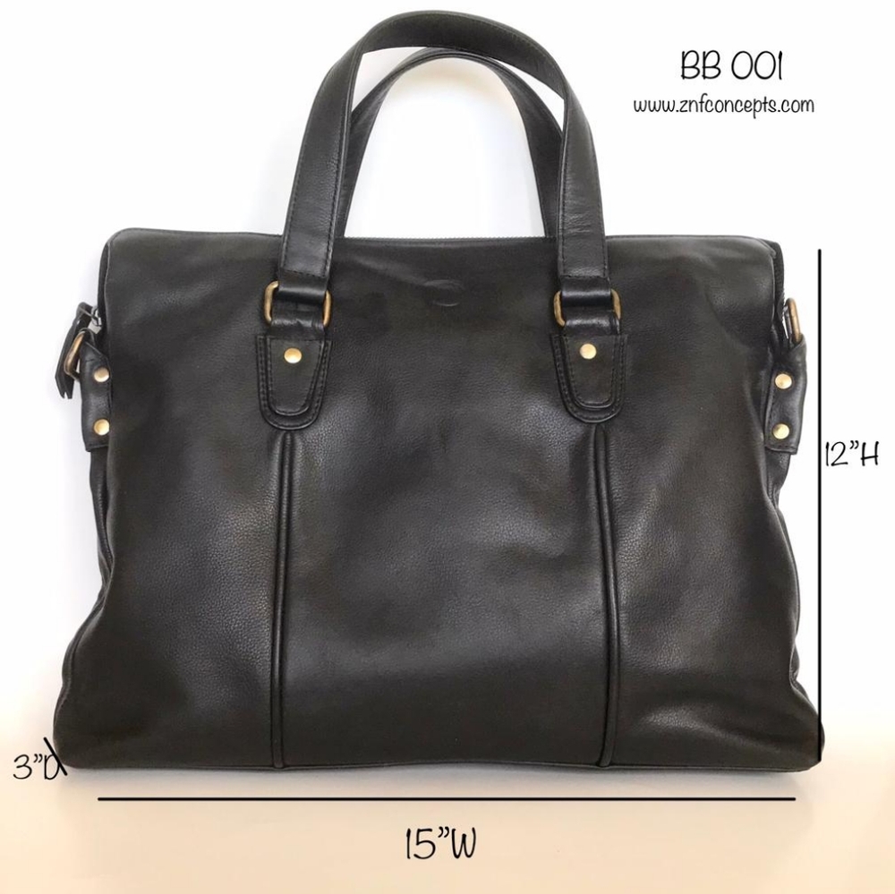 Weekender bag, Graphite black Laptop bag, High quality leather. Pebbled Leather. - Picture 2 of 9